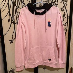 Navy Yard Men’s Pink/Black Teddy Bear  Graphic Logo Hoodie Retro Sweatshirt